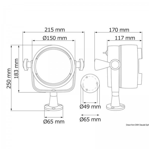 Прожектор дальнего света Osculati 12V, 100+100W + гнездо прикуривателя (13.240.00)