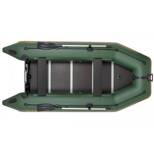 Надувная лодка Колибри KM-360D Профи: моторная килевая, фанерный пайол, зелёная