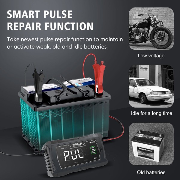 Зарядка HT-RC 10A 12V/24V Battery Charger Car Adaptive Fast Charging Lithium Lifepo4 Lead-Acid (HT-RC 10A BLACK)
