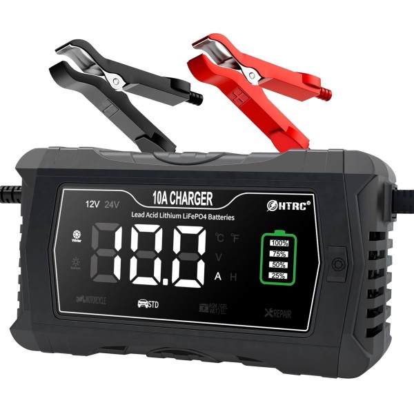 Зарядка HT-RC 10A 12V/24V Battery Charger Car Adaptive Fast Charging Lithium Lifepo4 Lead-Acid (HT-RC 10A BLACK)