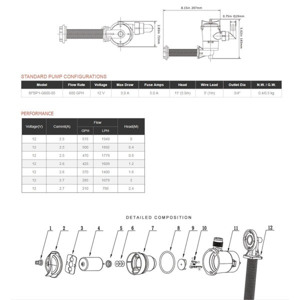 Аэратор горизонтальный Seaflo (SFBP1-G600-05)