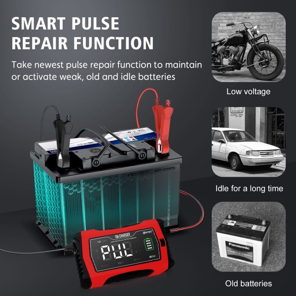 Зарядка HT-RC 10A 12V/24V Battery Charger Car Adaptive Fast Charging Lithium Lifepo4 Lead-Acid (HT-RC 10A RED)