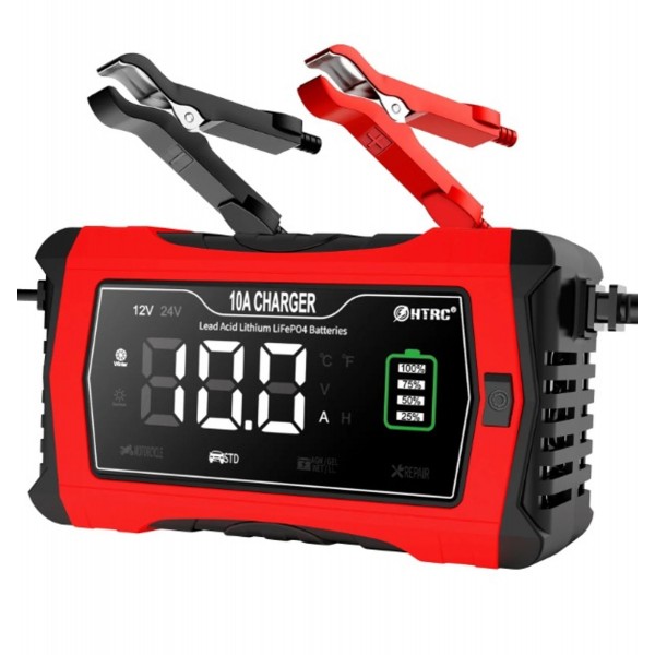 Зарядка HT-RC 10A 12V/24V Battery Charger Car Adaptive Fast Charging Lithium Lifepo4 Lead-Acid (HT-RC 10A RED)
