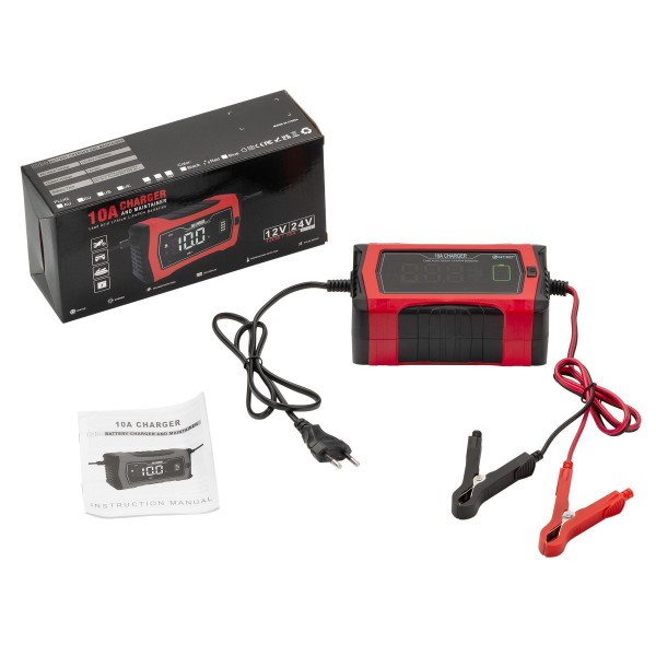 Зарядка HT-RC 10A 12V/24V Battery Charger Car Adaptive Fast Charging Lithium Lifepo4 Lead-Acid (HT-RC 10A RED)