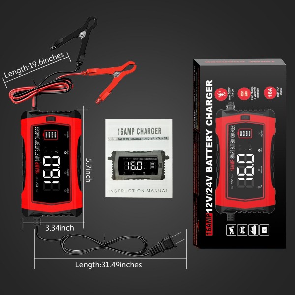 Зарядка HT-RC 12V 16A / 24V 10A Car Battery Charger Lithium LiFePO4 AGM GEL Lead-Acid Batteries (HT-RC 16A)